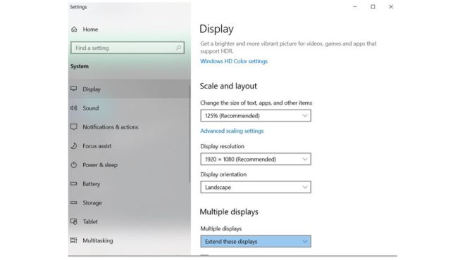 display settings on Windows 10