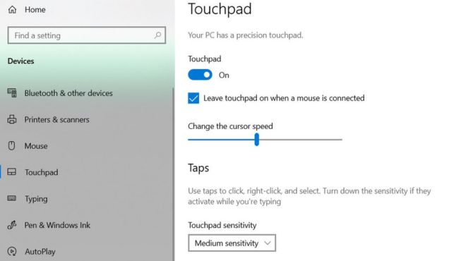 enabling Asus laptop touchpad in Windows settings